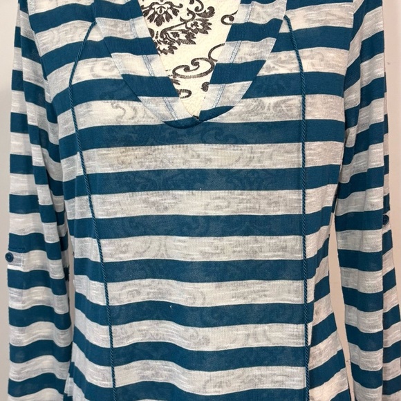 La Vie En Rose Teal and White Striped Swim Coverup - Picture 2 of 6